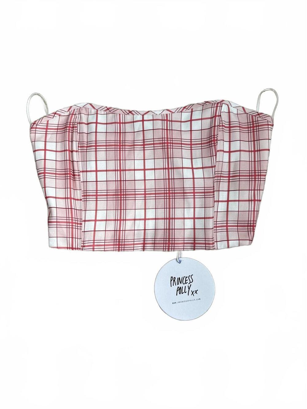 Princess Polly Womens Size 4 Pink Red Plaid Checkity Tube Top